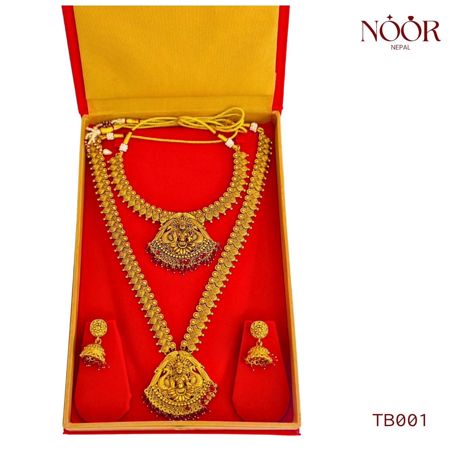 Brass Temple Necklace Set with Goddess Lakshmi Motif - Noor Nepal