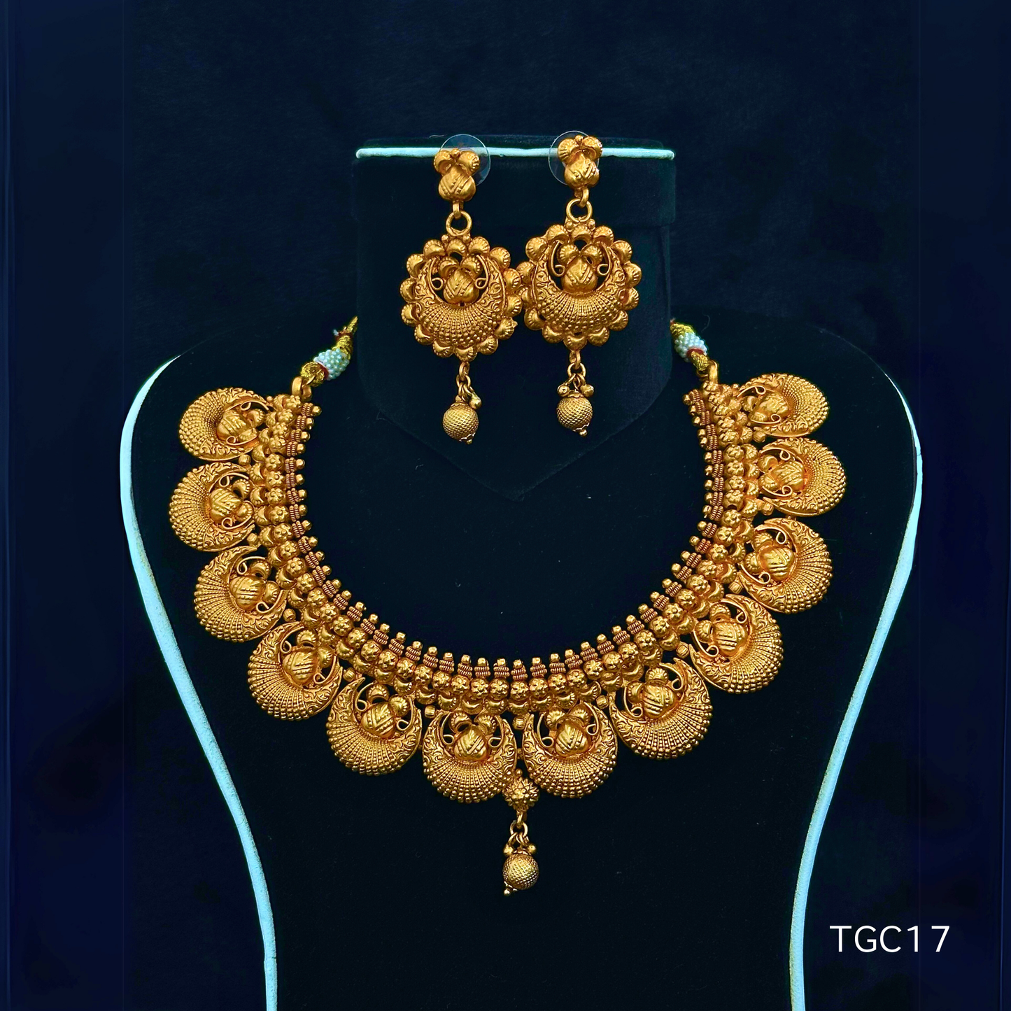 Gold Plated Choker Temple Necklace Set with Earrings