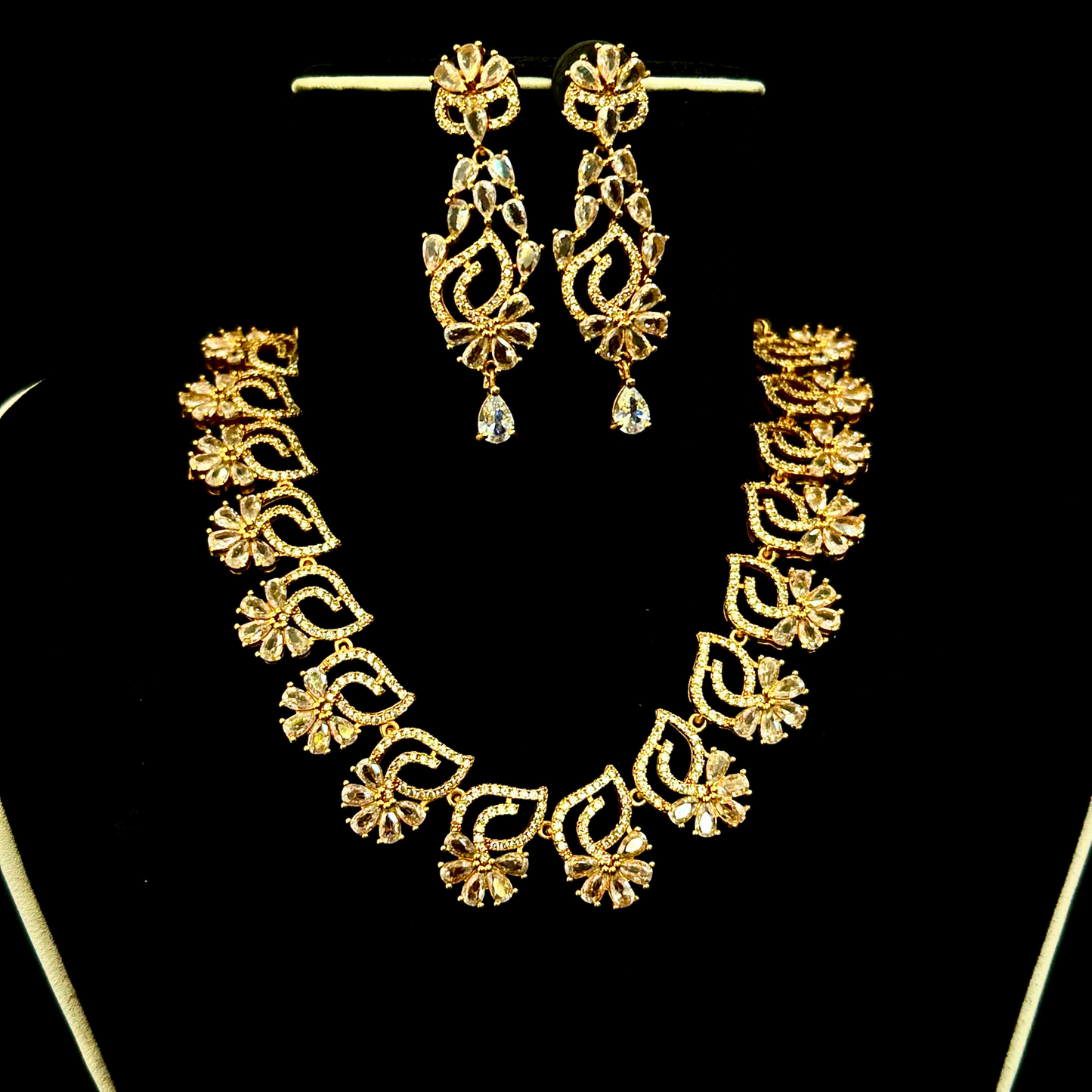 Brass Plated Floral Vine Necklace with Sparkling Motifs – Noor Nepal