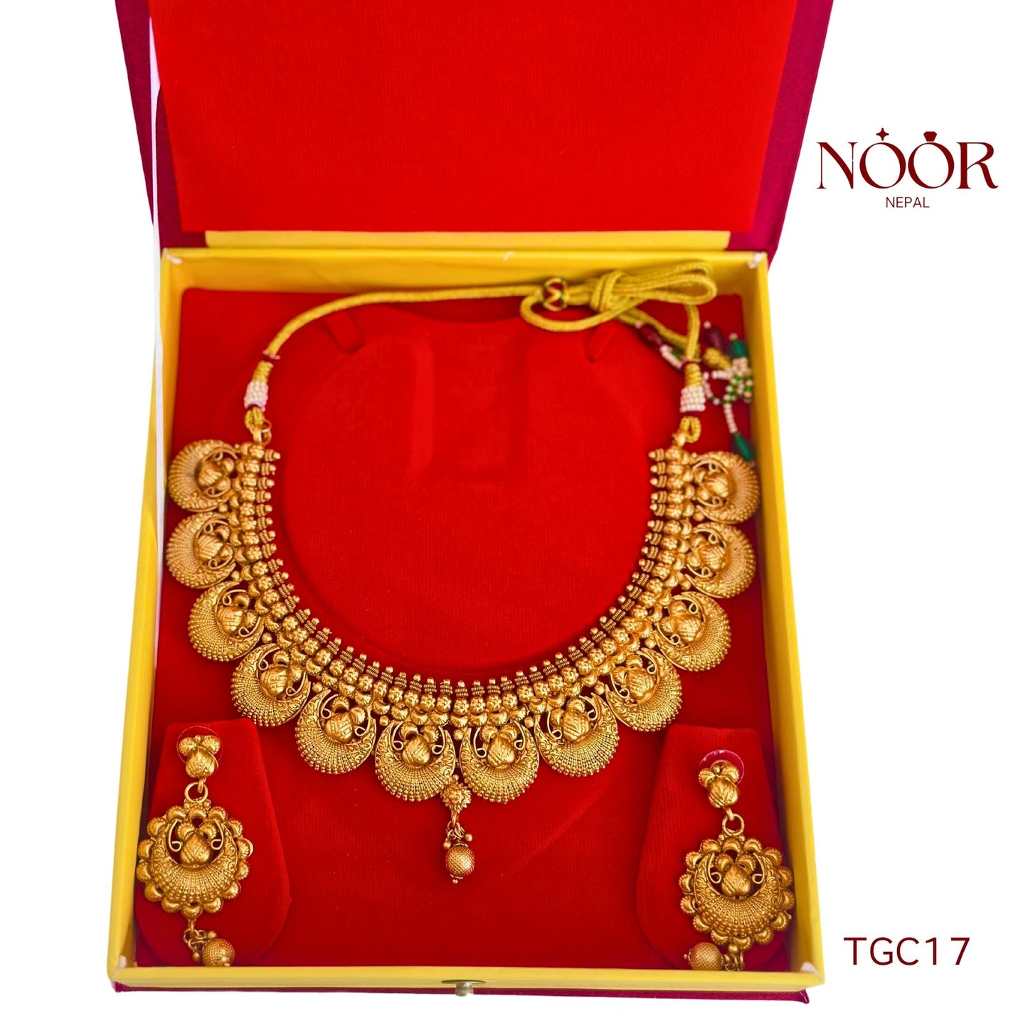 Gold Plated Choker Temple Necklace Set with Earrings