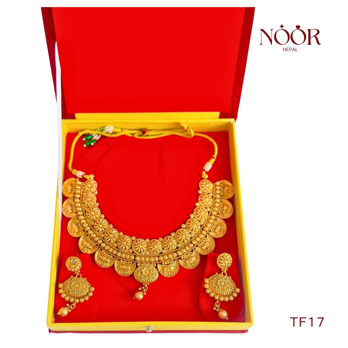 Gold Plated Choker Necklace Set with Elephant Motif - Noor Nepal