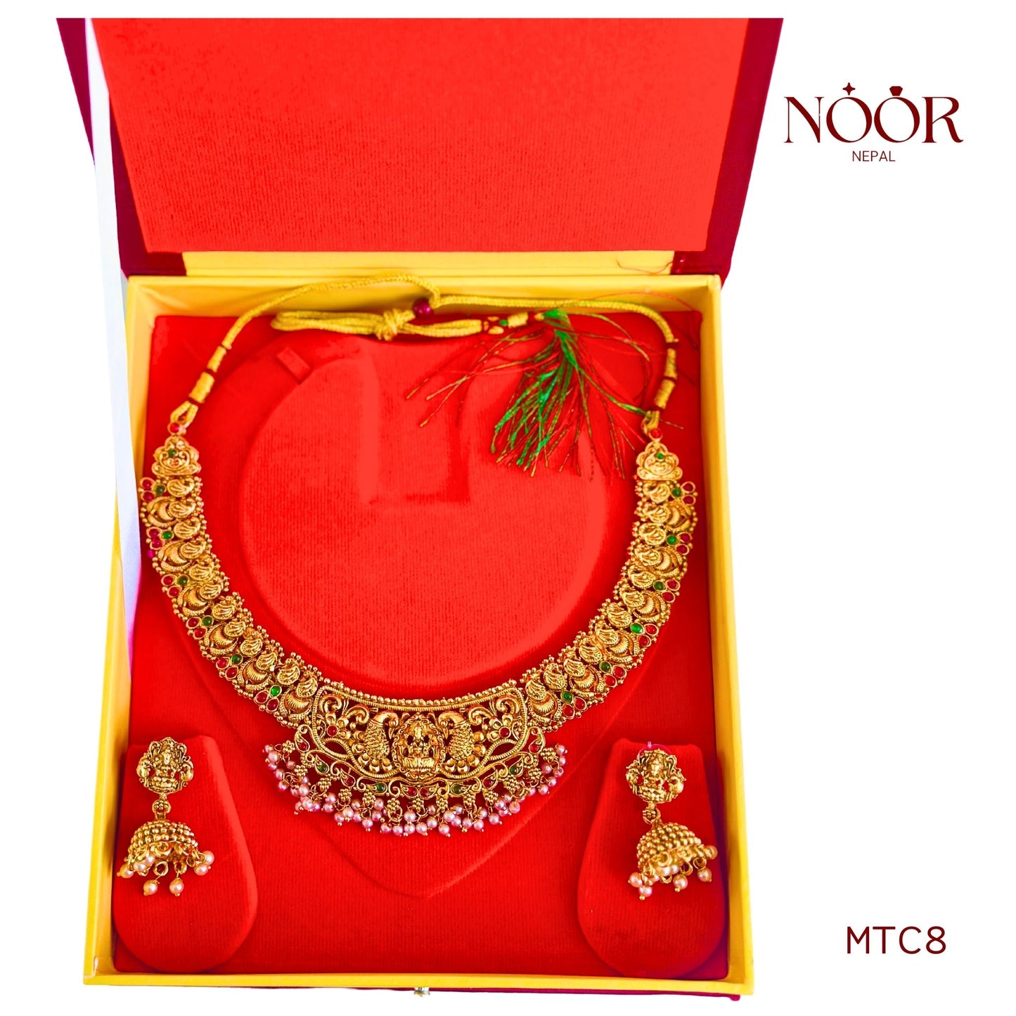 Gold Plated Temple Necklace Set with Ganesh Motif - Noor Nepal