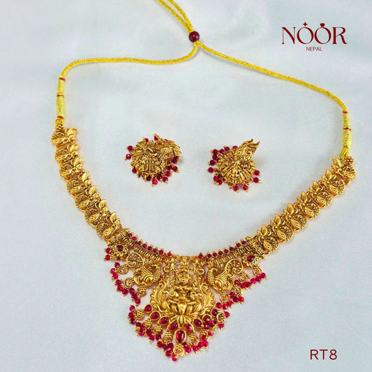 Brass Temple Jewellery Necklace Set with Earrings - Noor Nepal