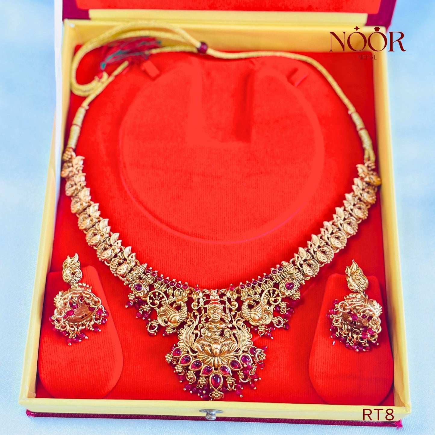 Brass Temple Jewellery Necklace Set with Earrings - Noor Nepal